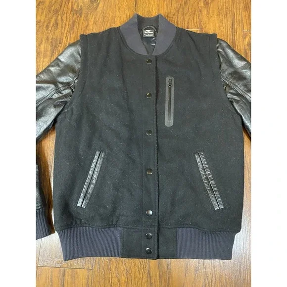 Nike Destroyer Varsity Jacket NSW Leather Sleeves Men's Medium Black Wool
